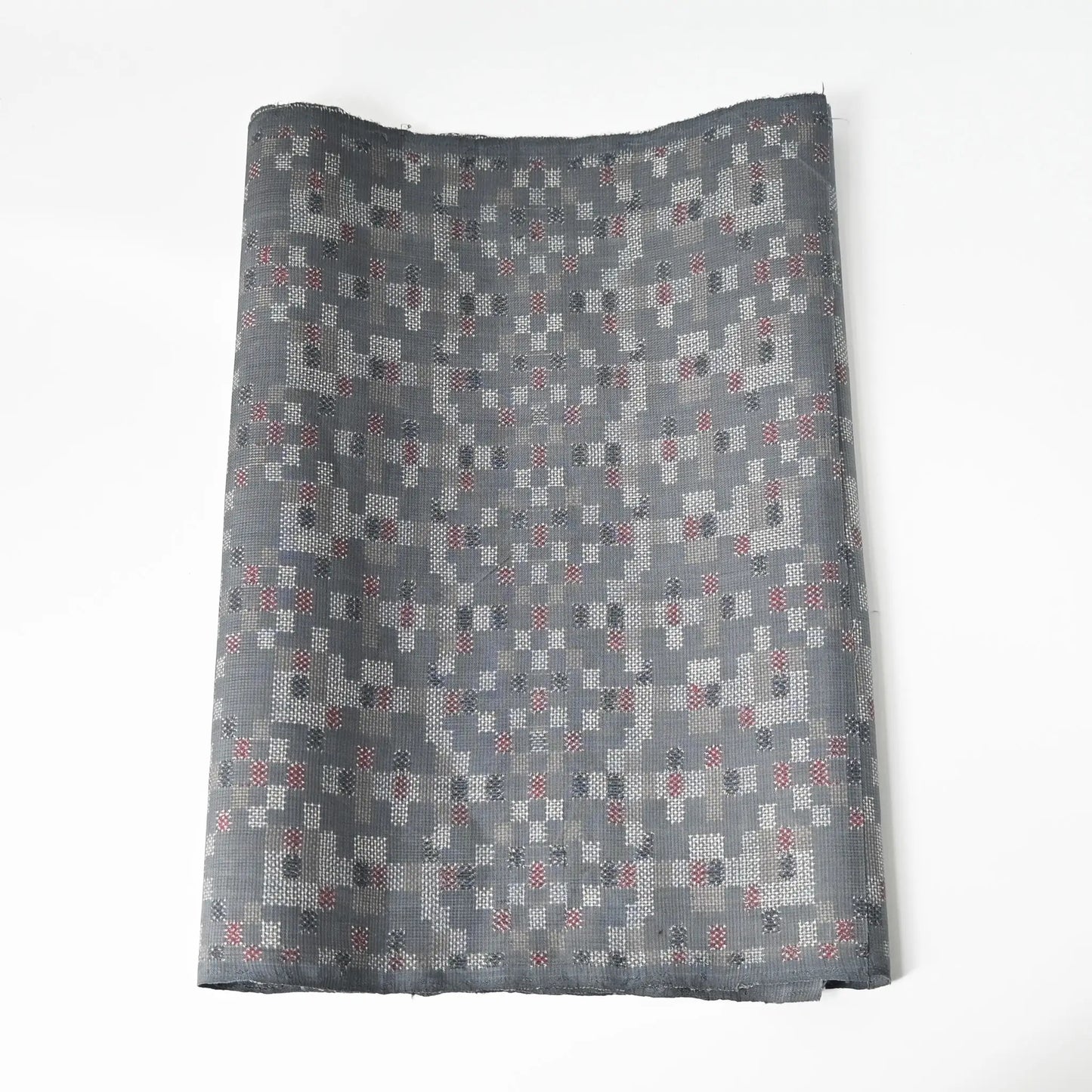 Vintage silk kimono fabric in green grey with a charming check pattern.