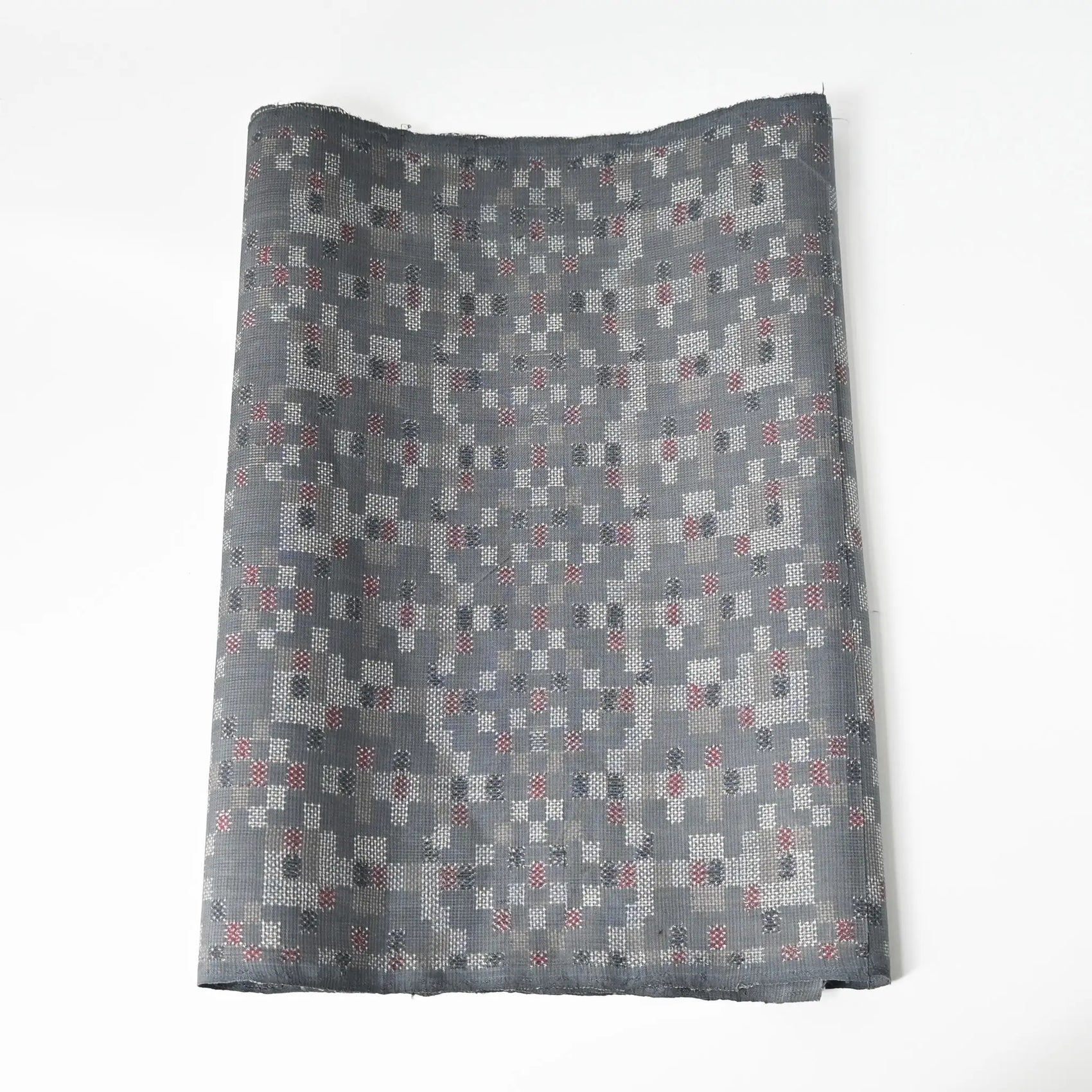Vintage silk kimono fabric in green grey with a charming check pattern.