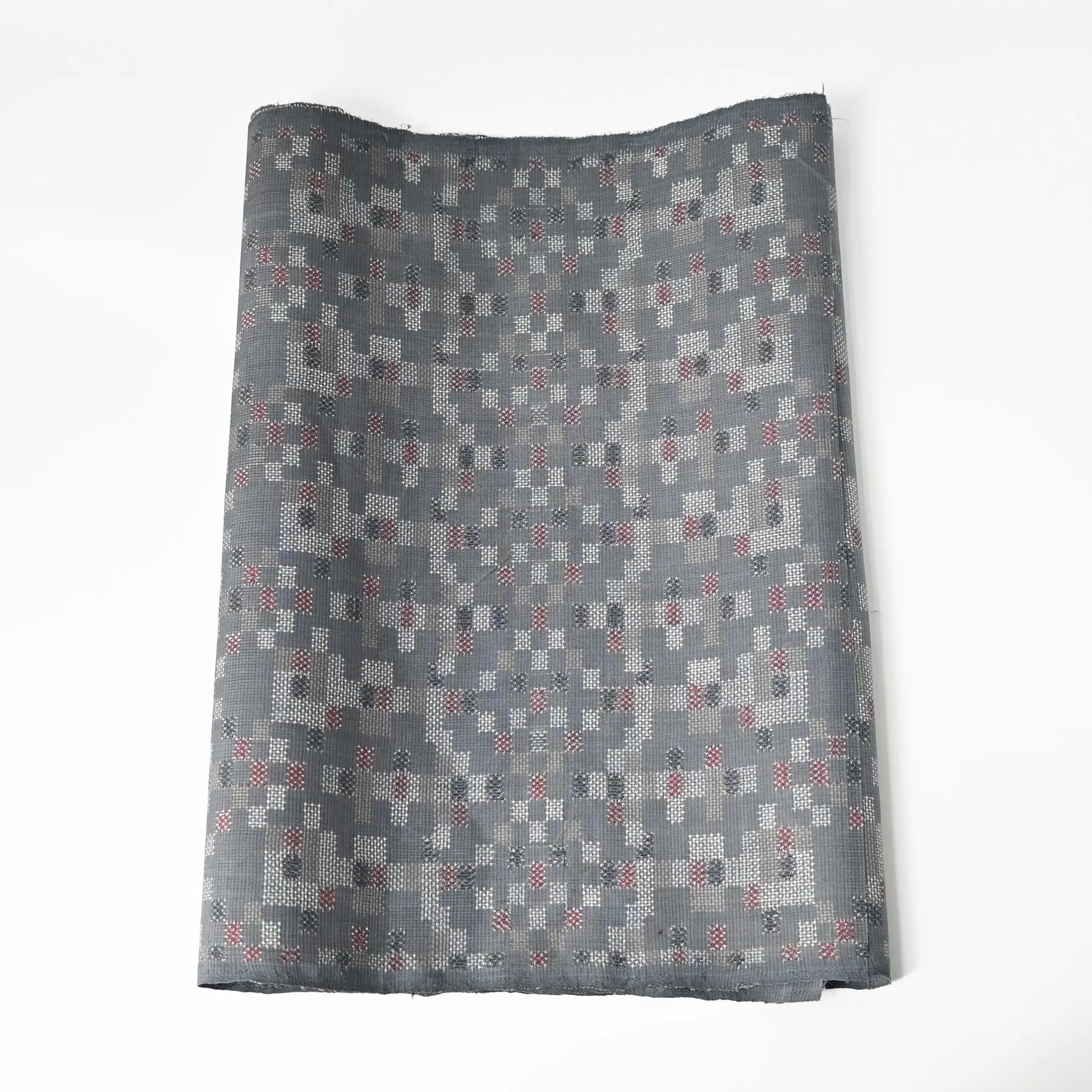 Vintage silk kimono fabric in green grey with a charming check pattern.