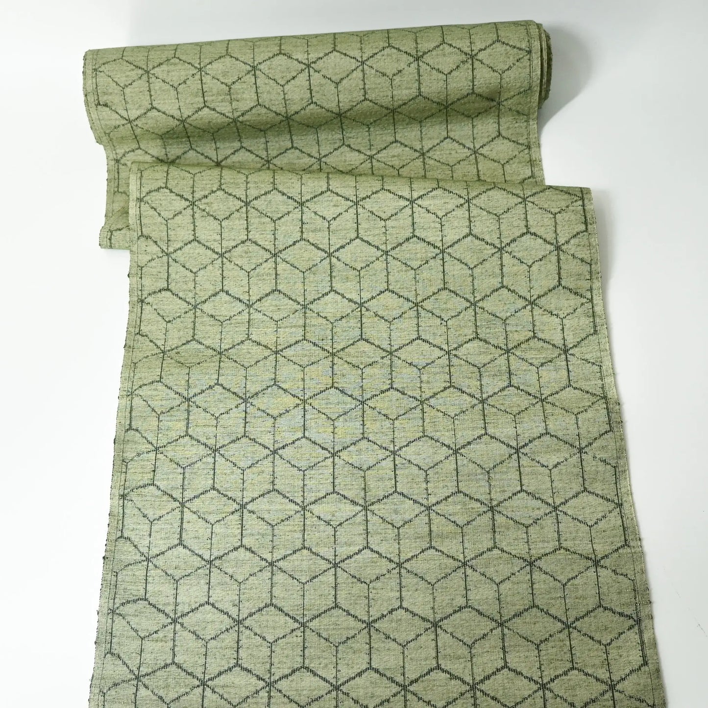Vintage Soft Green Tsumugi Silk Kimono Fabric Sold By The Metre