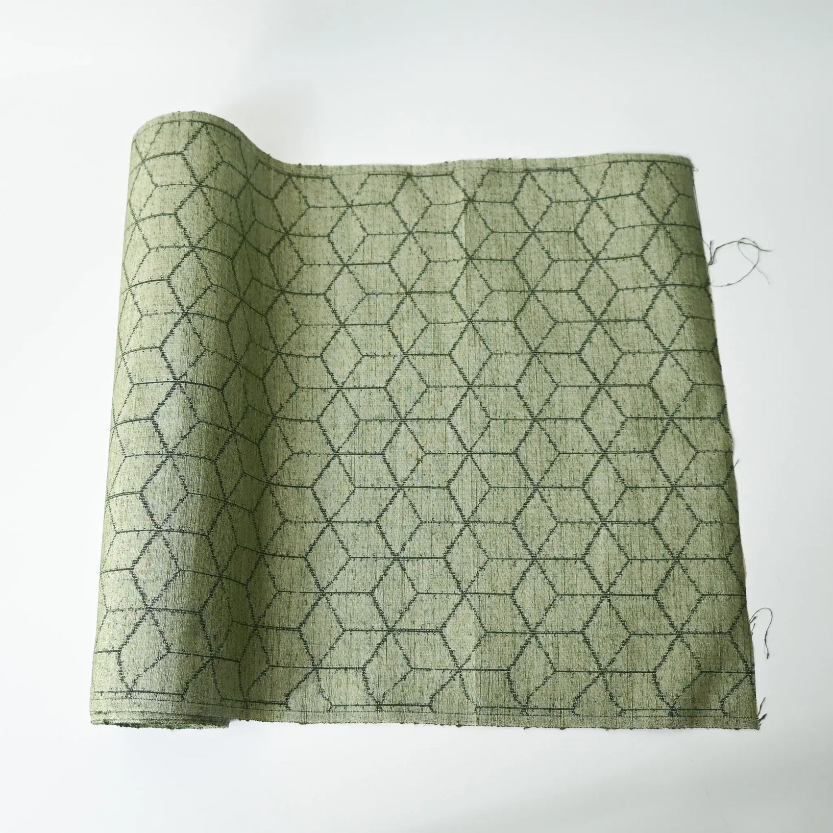 Vintage Soft Green Tsumugi Silk Kimono Fabric Sold By The Metre