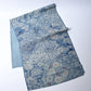 Vintage heavy silk crepe chirimen kimono fabric, katazome dyed chrysanthemum in soft blue.