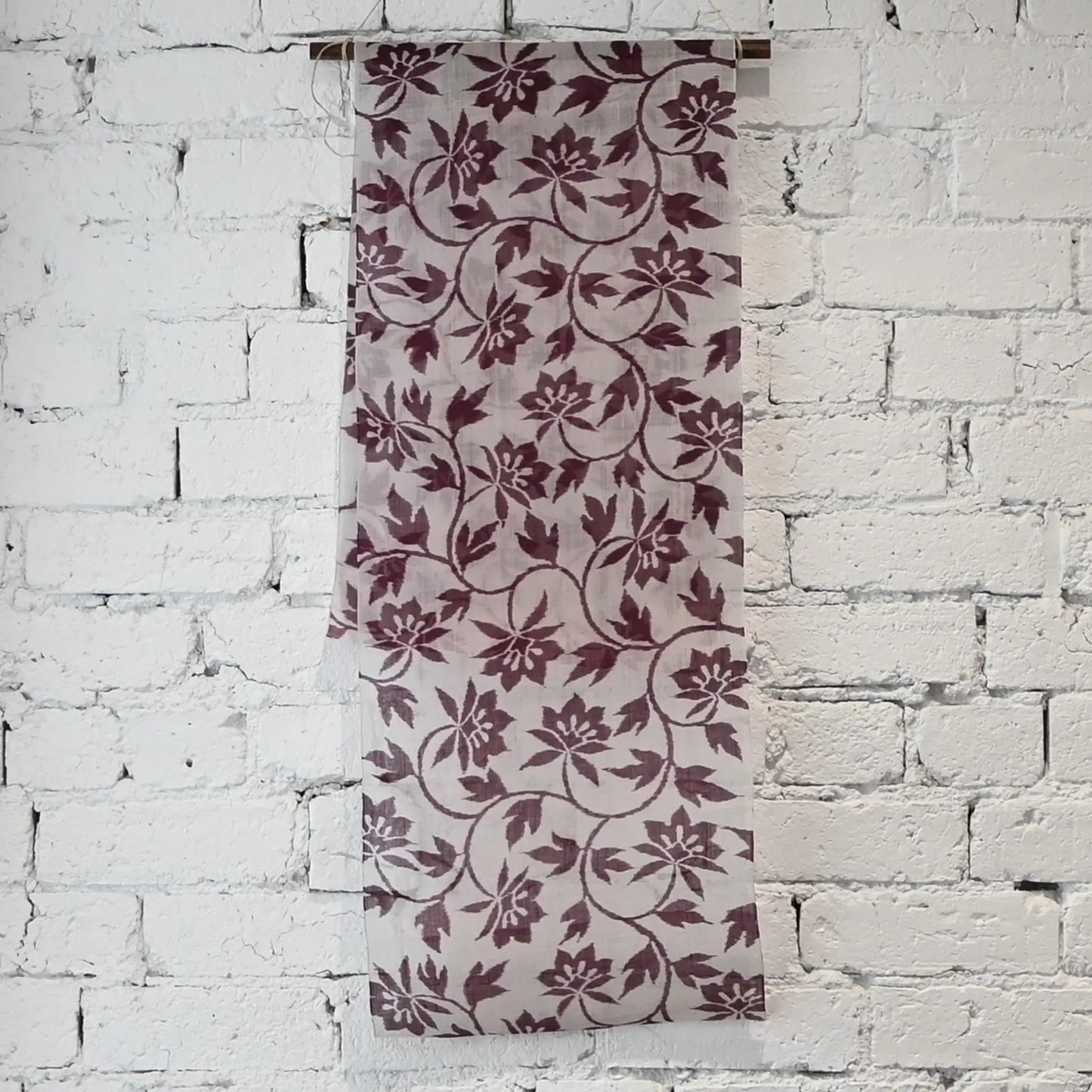 Vintage Hemp Kimono Fabric with Clematis Motif