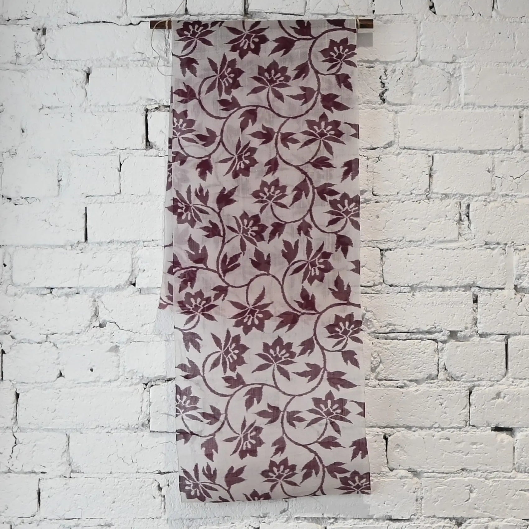 Vintage Hemp Kimono Fabric with Clematis Motif