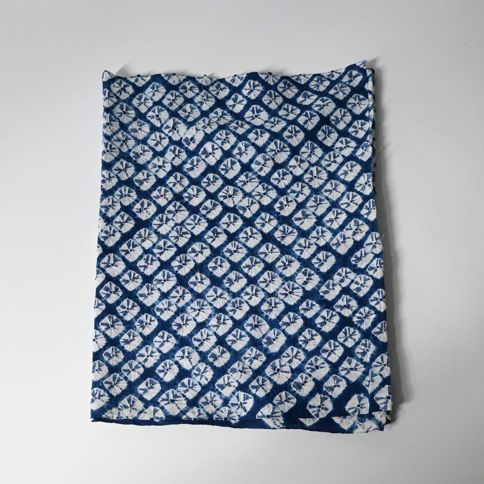 Vintage handcrafted Arimatsu shibori cotton piece from a summer kimono yukata.