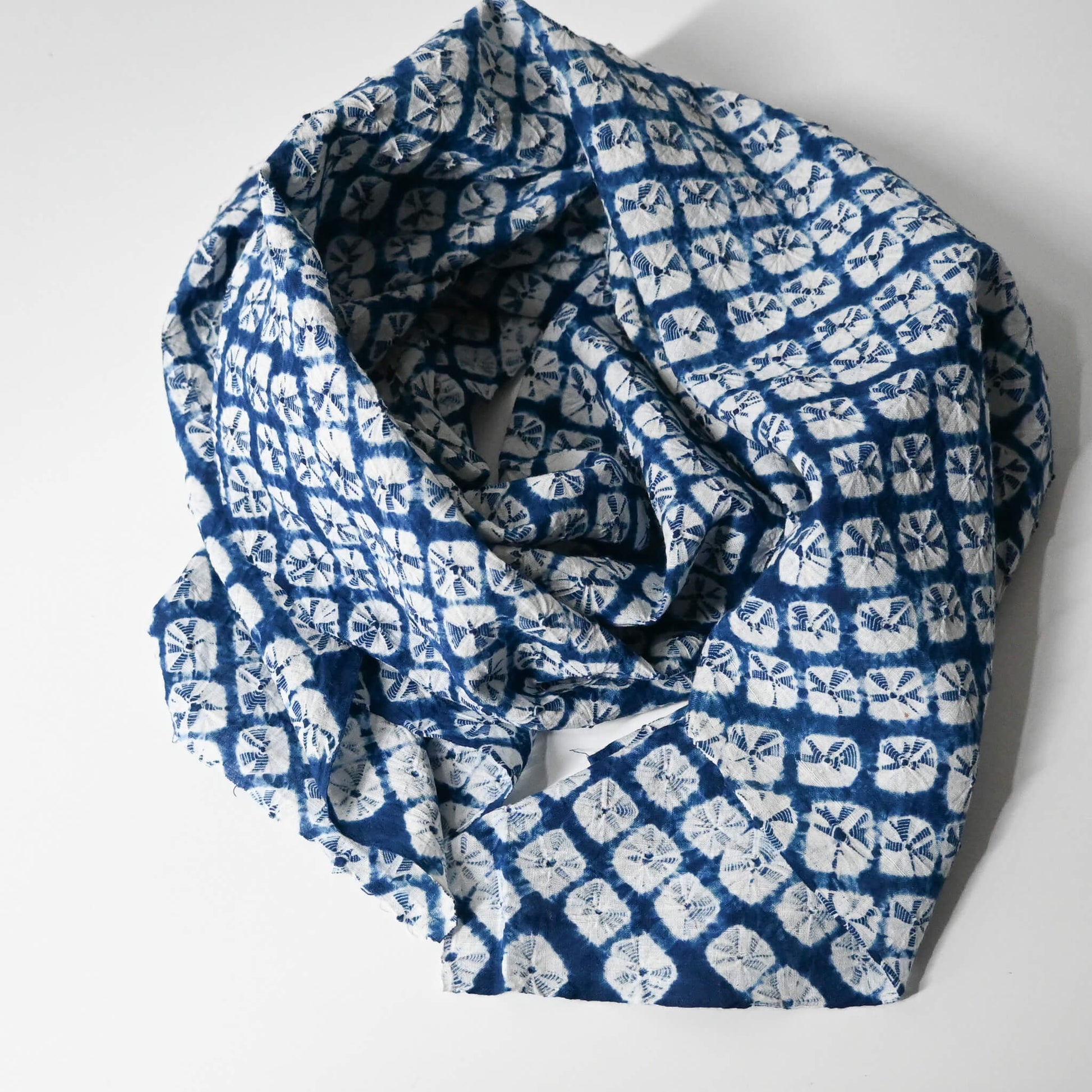 Vintage handcrafted Arimatsu shibori cotton piece from a summer kimono yukata.