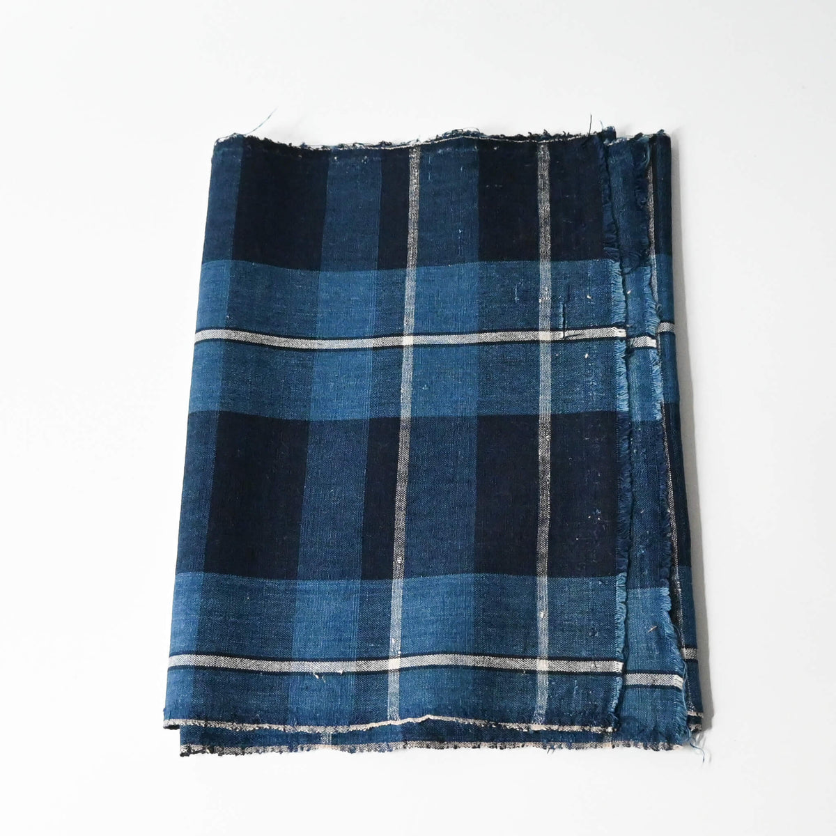 Vintage Japanese indigo cotton futon cover panel with bold check pattern.