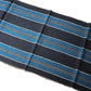 Full view of vintage indigo bold stripe cotton fabric piece, medium to heavy weight.