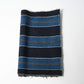 Vintage indigo bold stripe cotton fabric piece, medium to heavy weight.