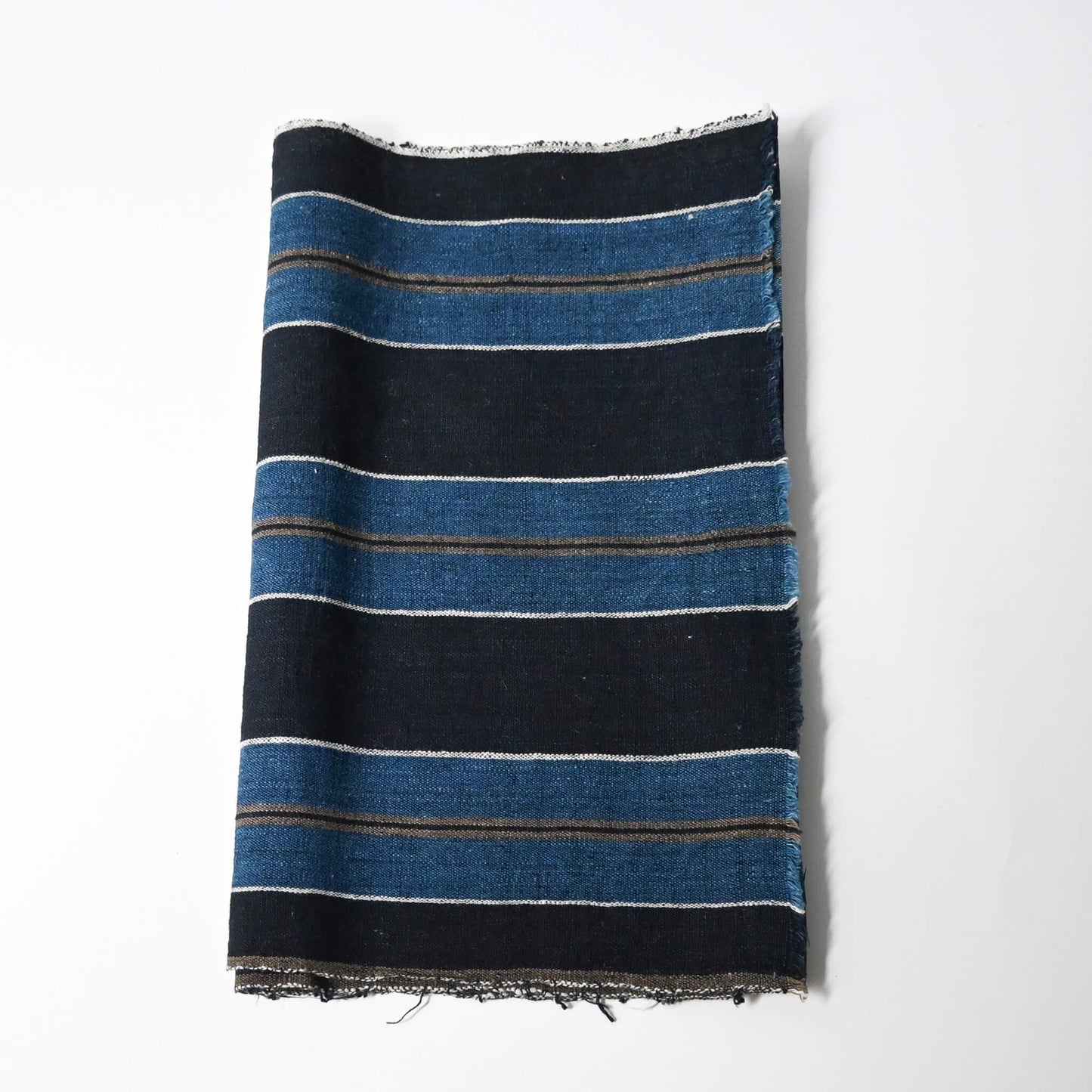 Vintage indigo bold stripe cotton fabric piece, medium to heavy weight.