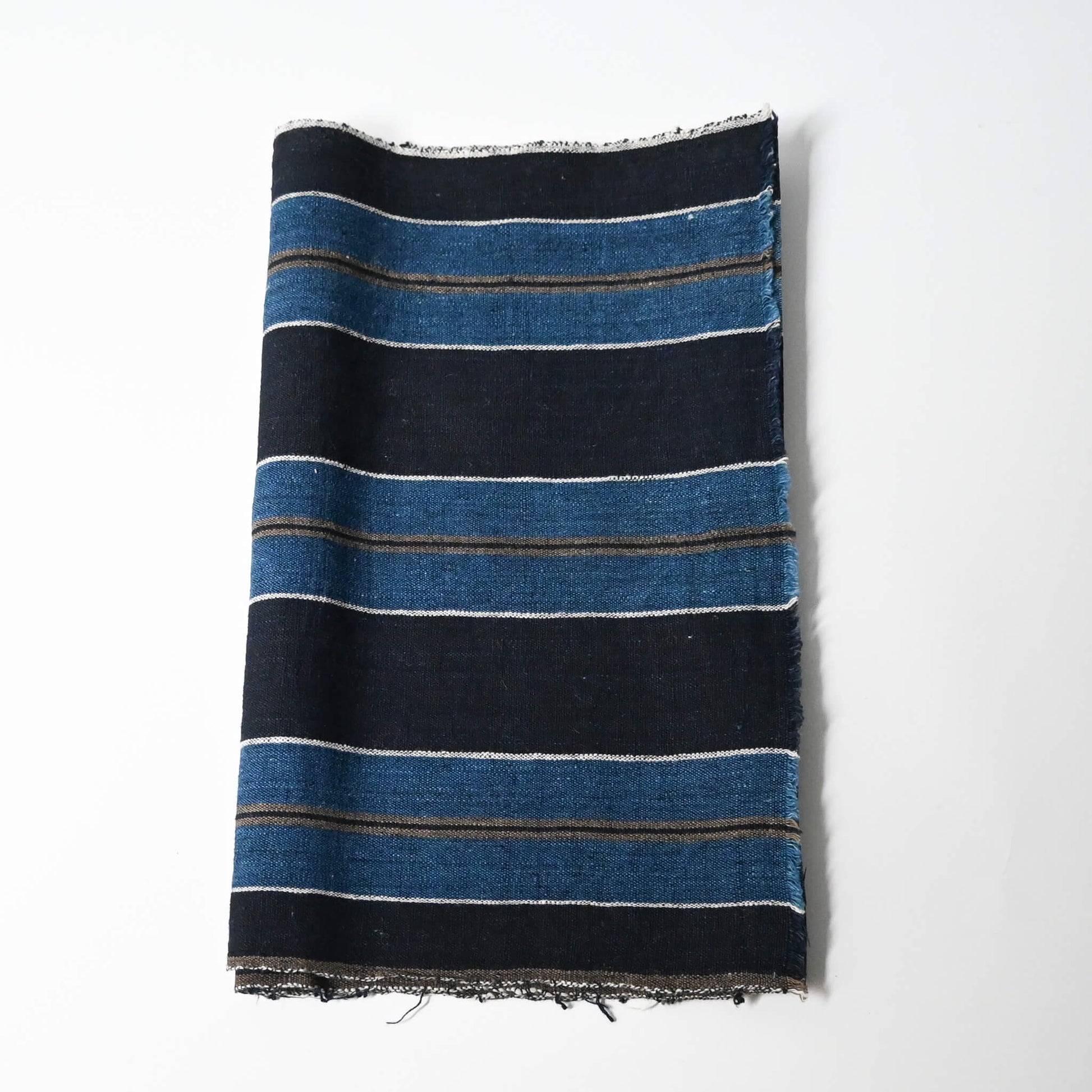 Vintage indigo bold stripe cotton fabric piece, medium to heavy weight.