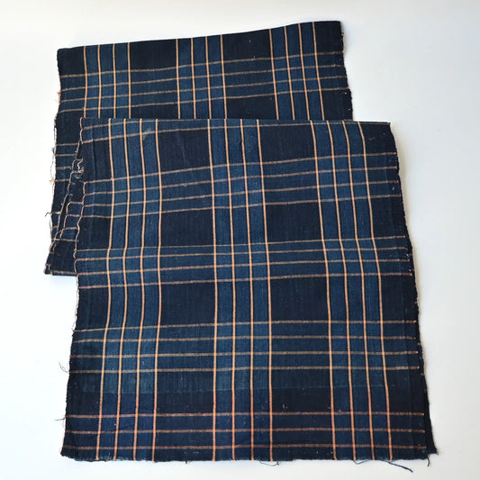 Vintage Japanese indigo check cotton from a futon cover.
