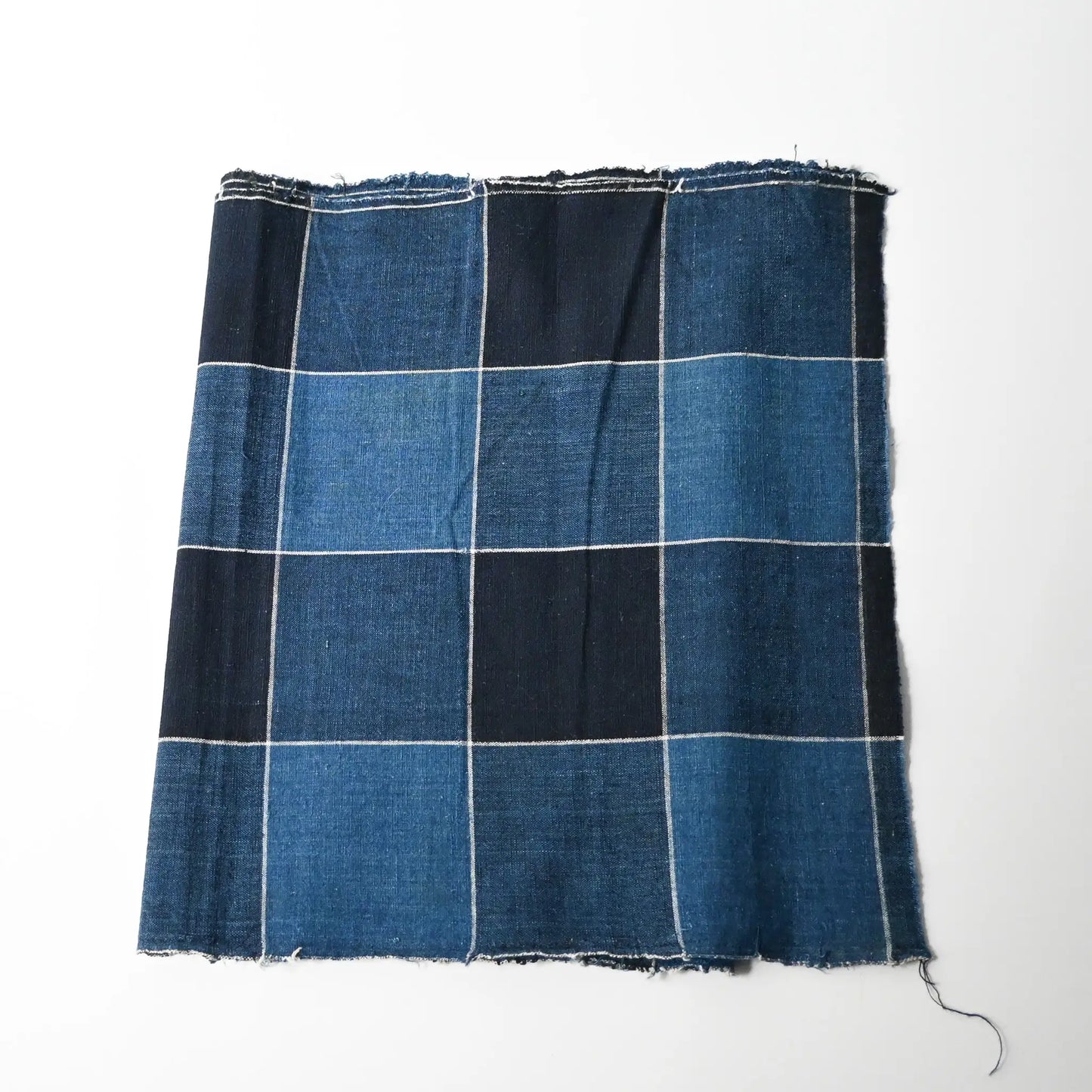 Vintage Japanese indigo check cotton futon cover panel with a bold grid pattern from the early to mid-20th Century.