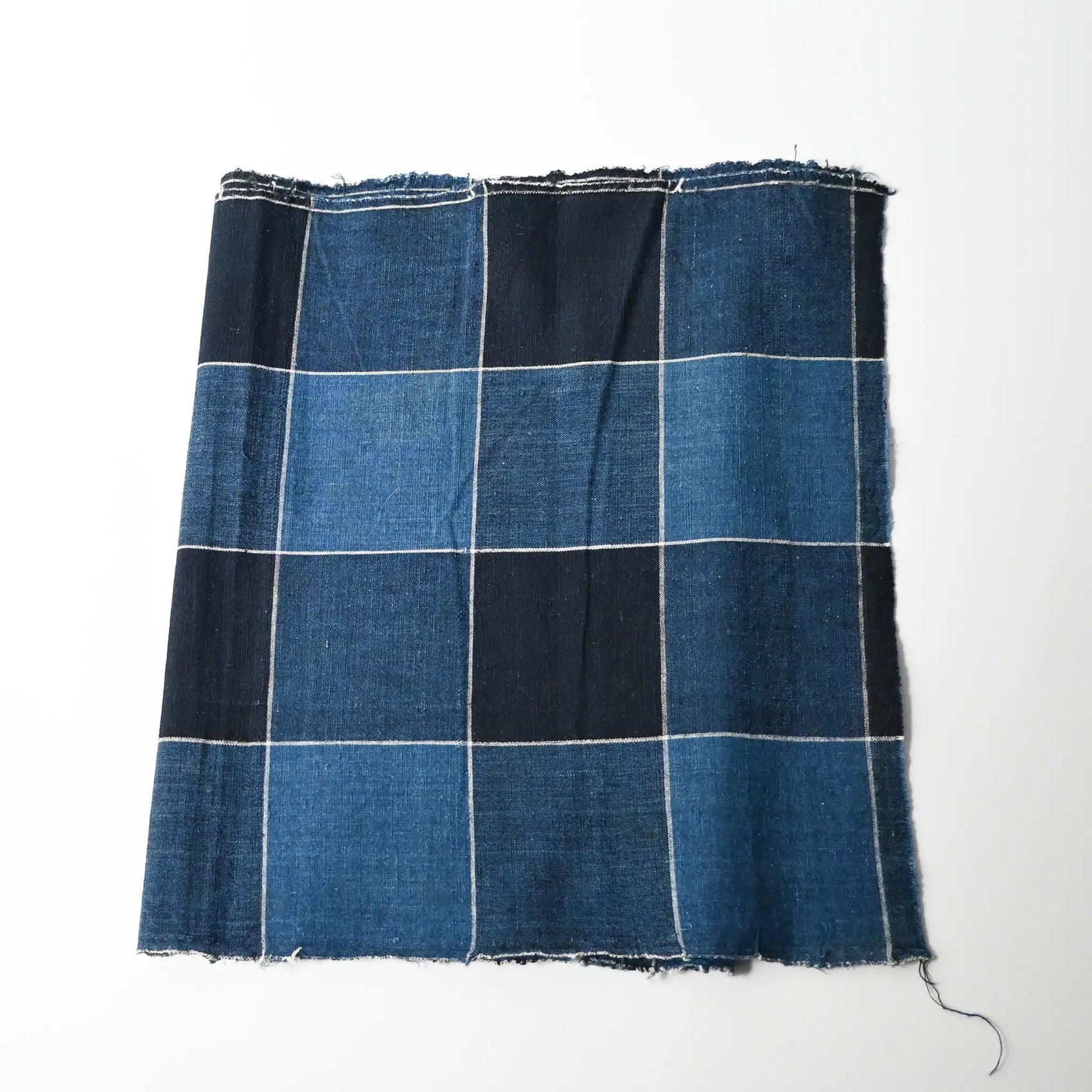 Vintage Japanese indigo check cotton futon cover panel with a bold grid pattern from the early to mid-20th Century.