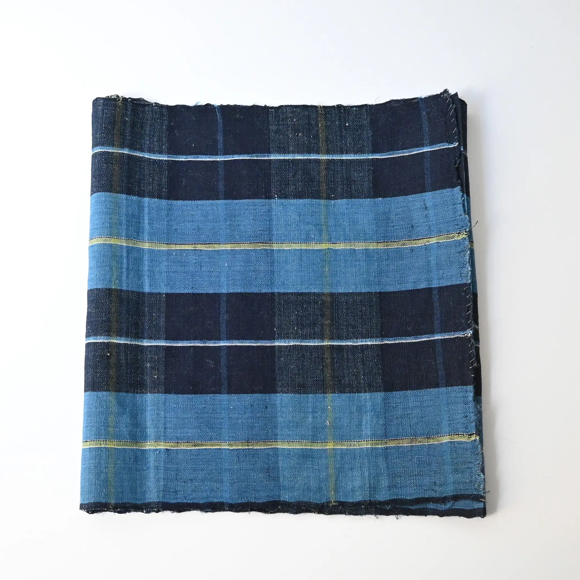 Vintage Japanese hand loomed indigo check cotton piece, striking yet elegant pattern.