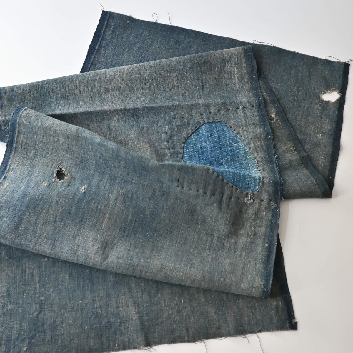 Vintage Japanese indigo cotton boro fragment, originally a part of futon cover.