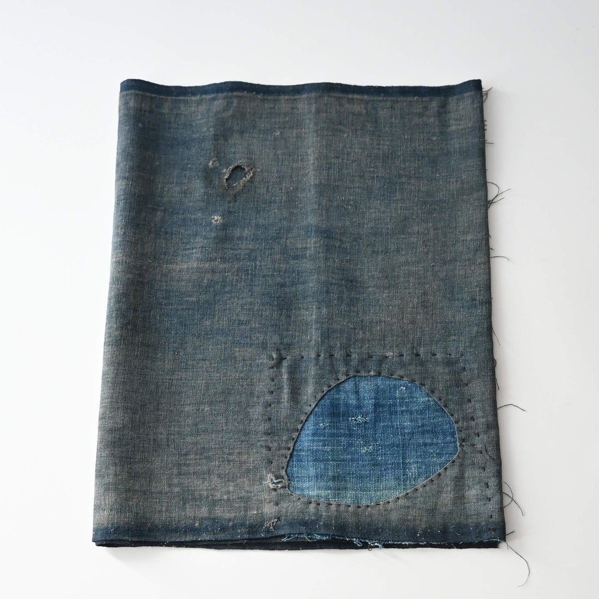 Vintage Japanese indigo cotton boro fragment, originally a part of futon cover.