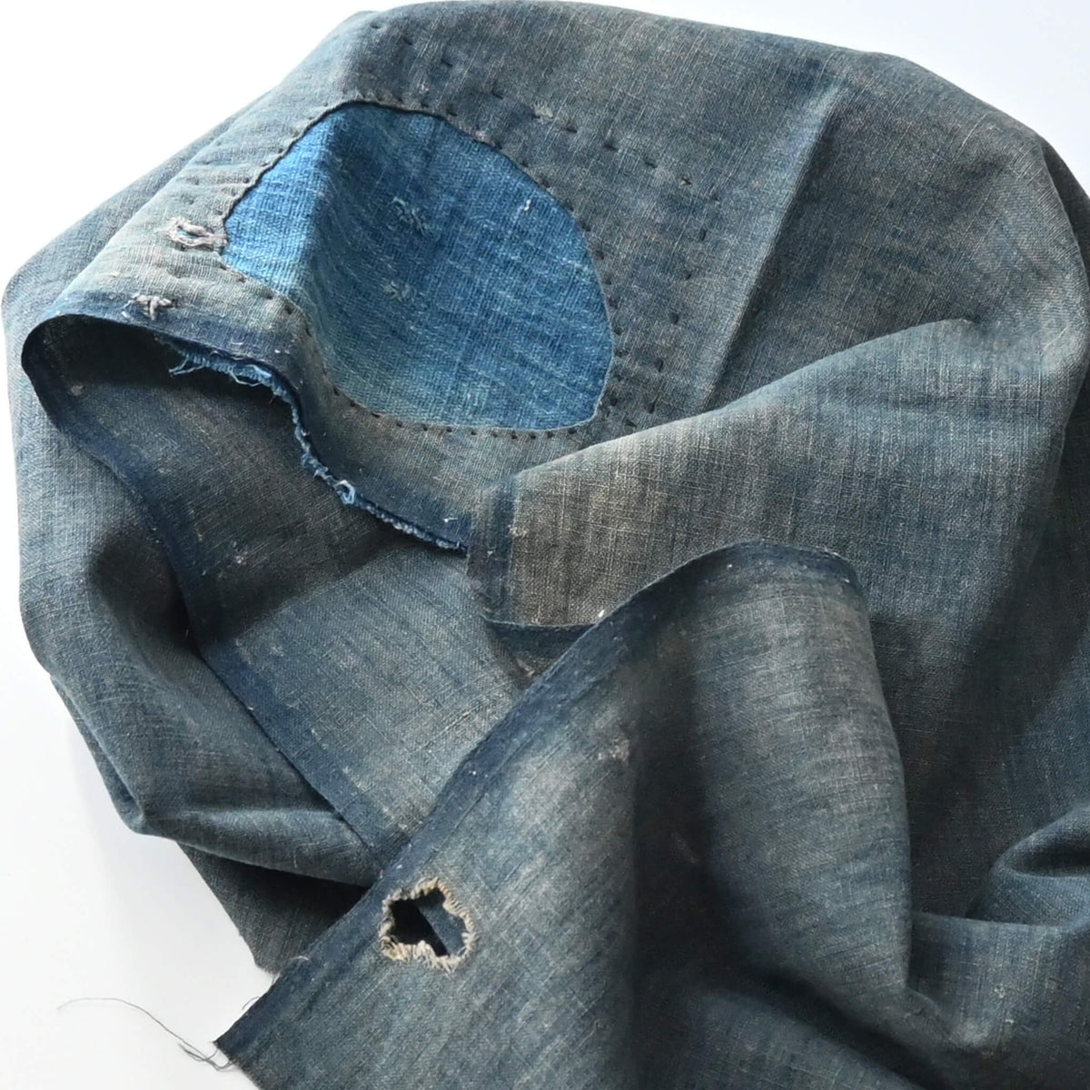 Vintage Japanese indigo cotton boro fragment, originally a part of futon cover.