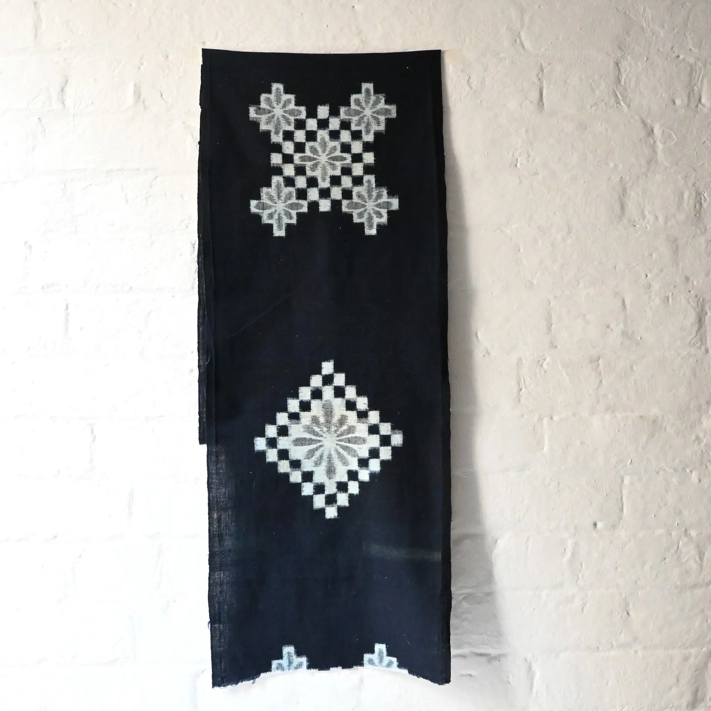 Vintage indigo Egasuri cotton piece with bold motif, gret for hanging to decorate your space.