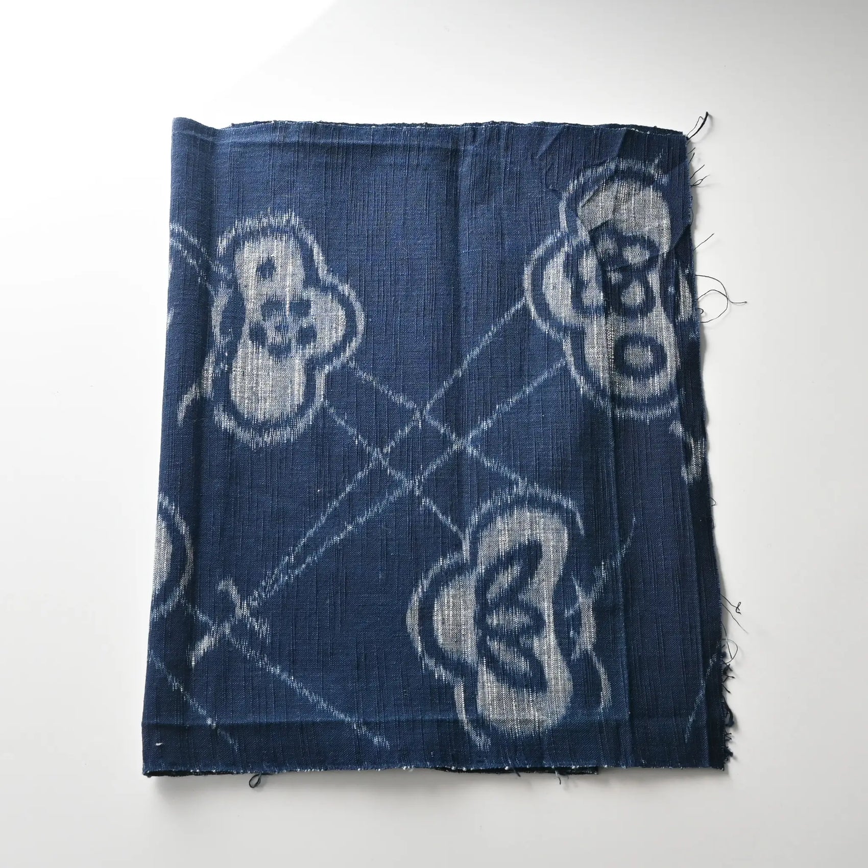 Vintage Japanese indigo egasuri cotton, pine tree motif with a beautiful texture.