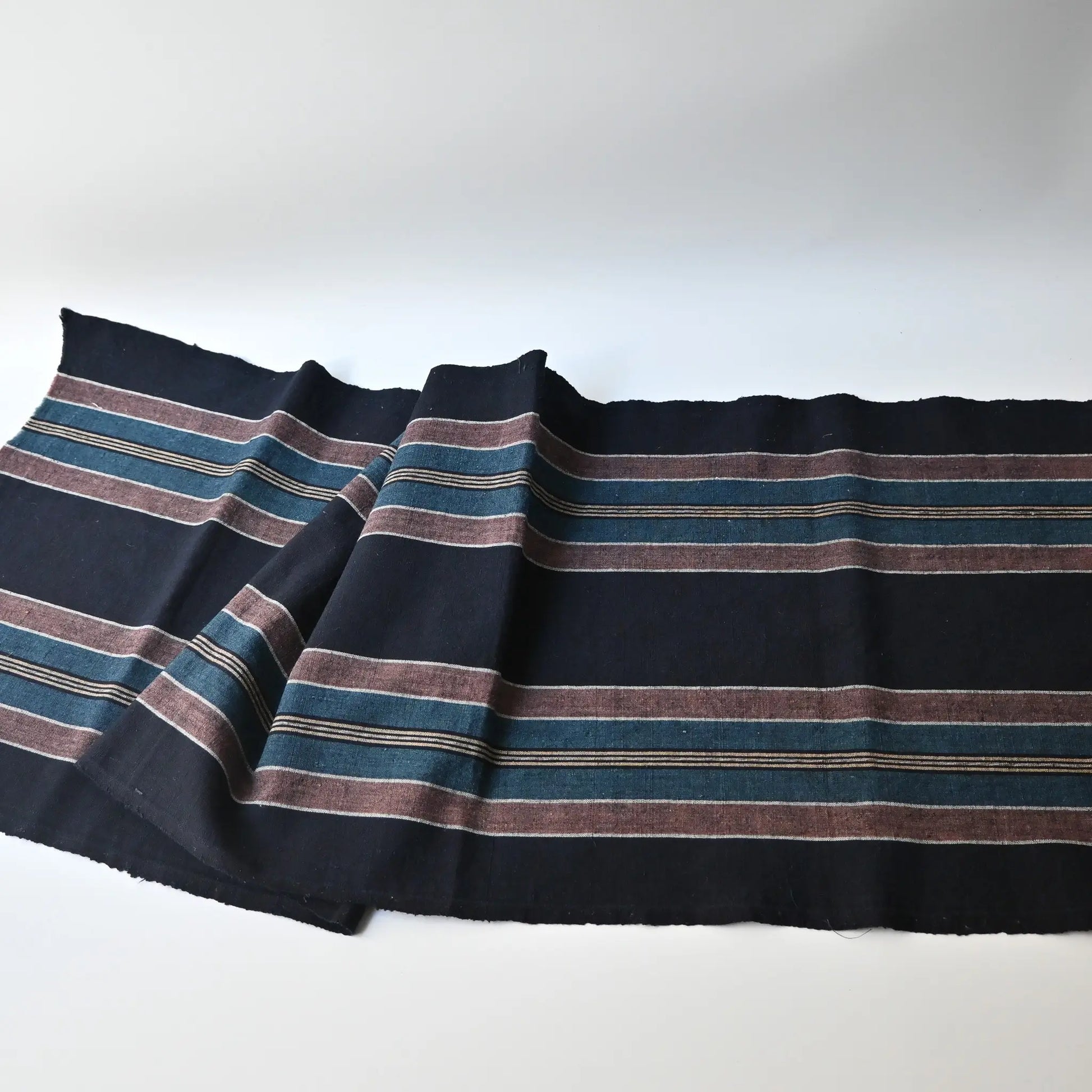 Full view of vintage Japanese indigo stripe cotton panel from a futon cover.