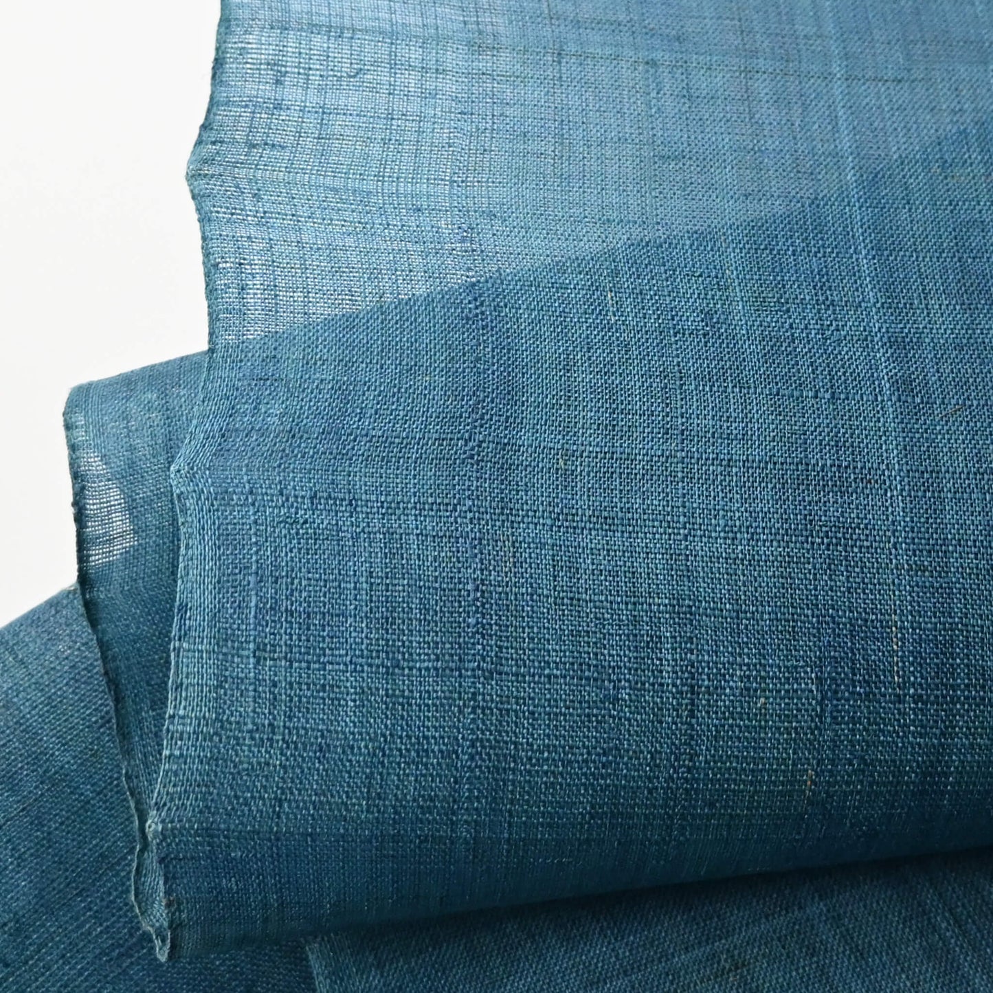 Close-up view of Vintage Japanese indigo hemp fabric sold by the metre.