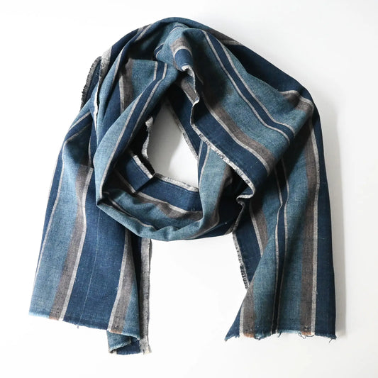 Vintage Japanese indigo stripe cotton futon cover panel, can be worn as a scarf.