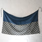 Full view of vintage Japanese indigo cotton Koshimaki, a traditional waist wrap, with Kasuri Shippō-tsunagi motif.