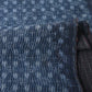 Close-up view of vintage indigo kasuri cotton with all-over sashiko stitch with texture.