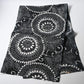 Full view of vintage indigo katazome stencil dyed cotton piece with a bold chrysanthemum design.