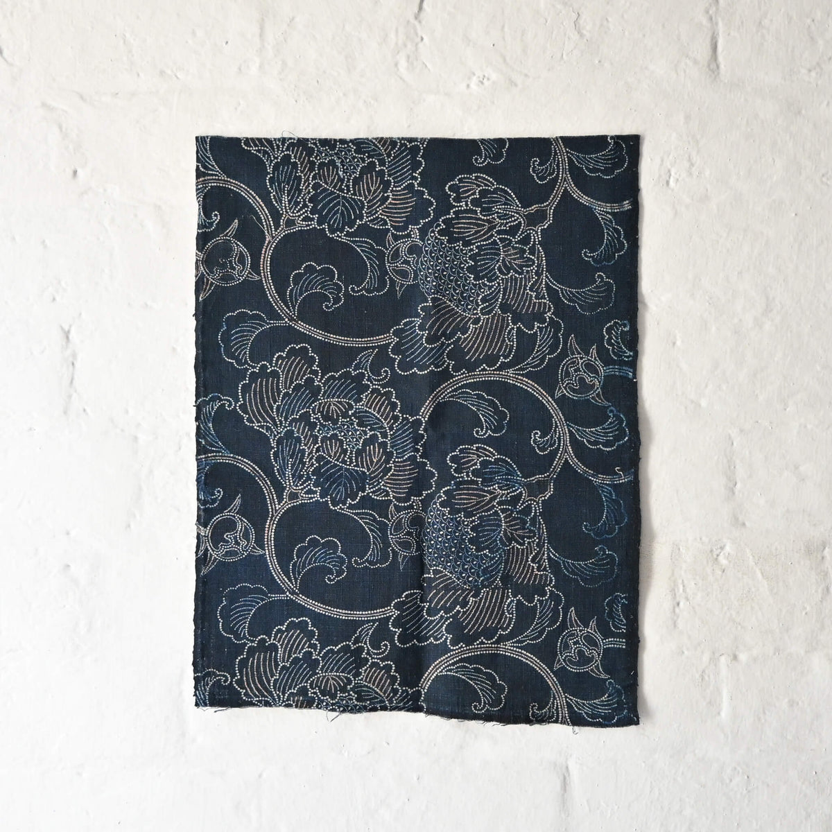 Vintage Japanese indigo katazome dyed cotton piece with large peony motif with subtle red accents.