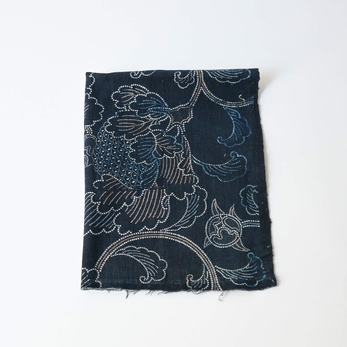 Vintage Japanese indigo katazome dyed cotton piece with large peony motif with subtle red accents.