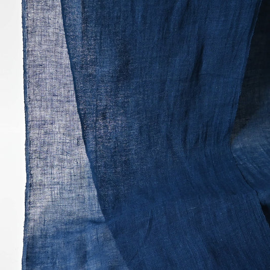 Detailed view of vintage Japanese indigo Kaya mosquito net cotton panel.