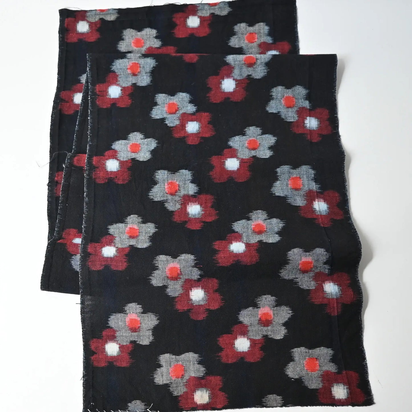 Full view of vintage indigo Kurume kasuri cotton with rare plum blossom pattern from the mid-20th century.