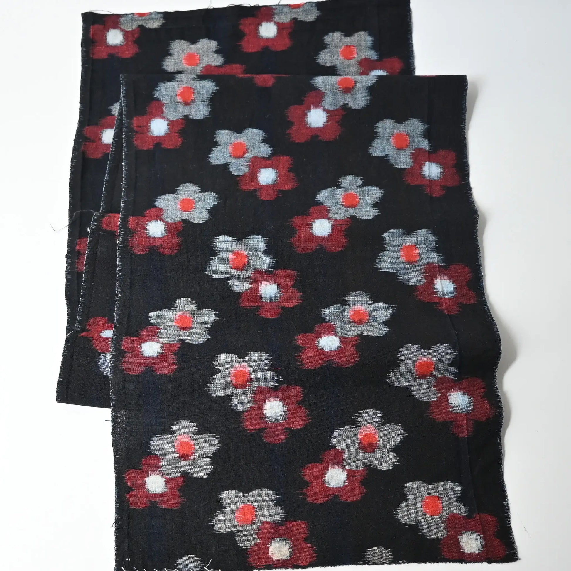 Full view of vintage indigo Kurume kasuri cotton with rare plum blossom pattern from the mid-20th century.