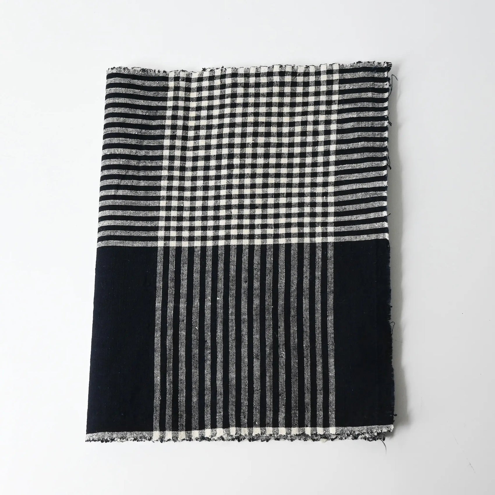 Vintage indigo striking check cotton futon cover panel from the mid-20th century.