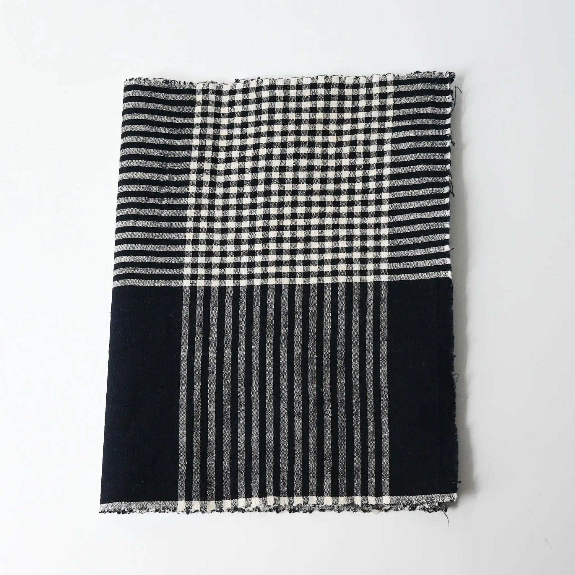 Vintage indigo striking check cotton futon cover panel from the mid-20th century.
