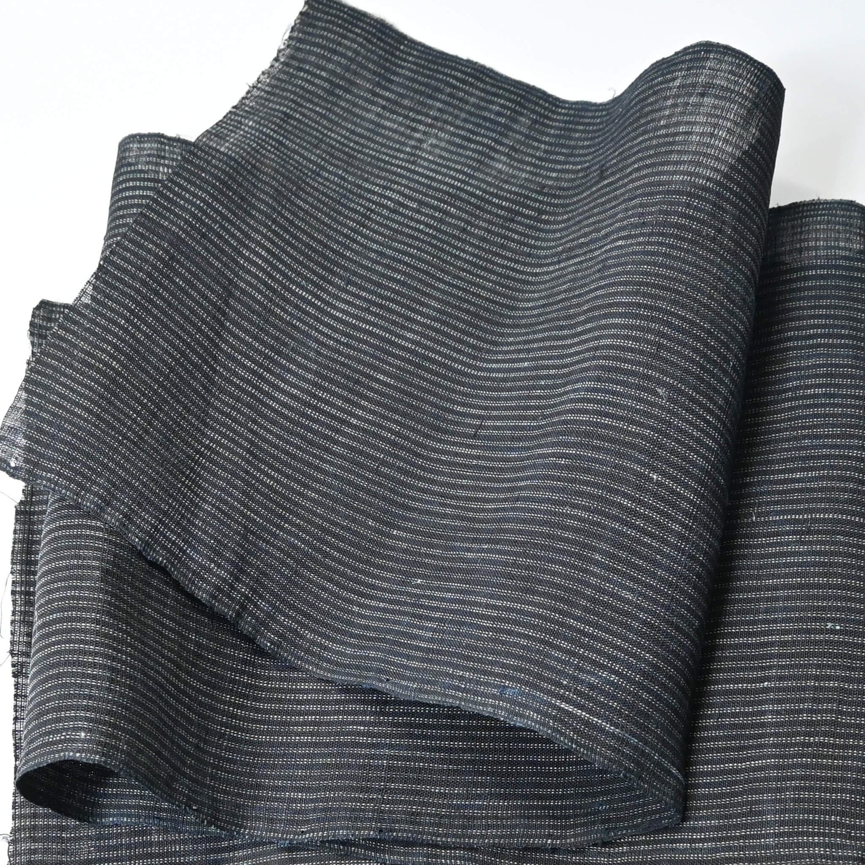 Full view of vintage indigo stripe hemp piece from undone kimono.