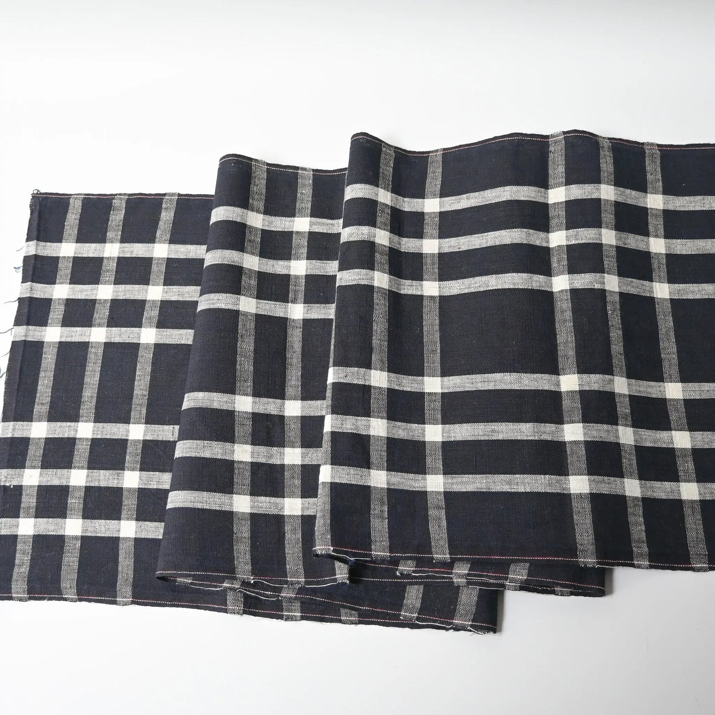 Full view of vintage Japanese indigo check cotton from a futon cover, 20th century.