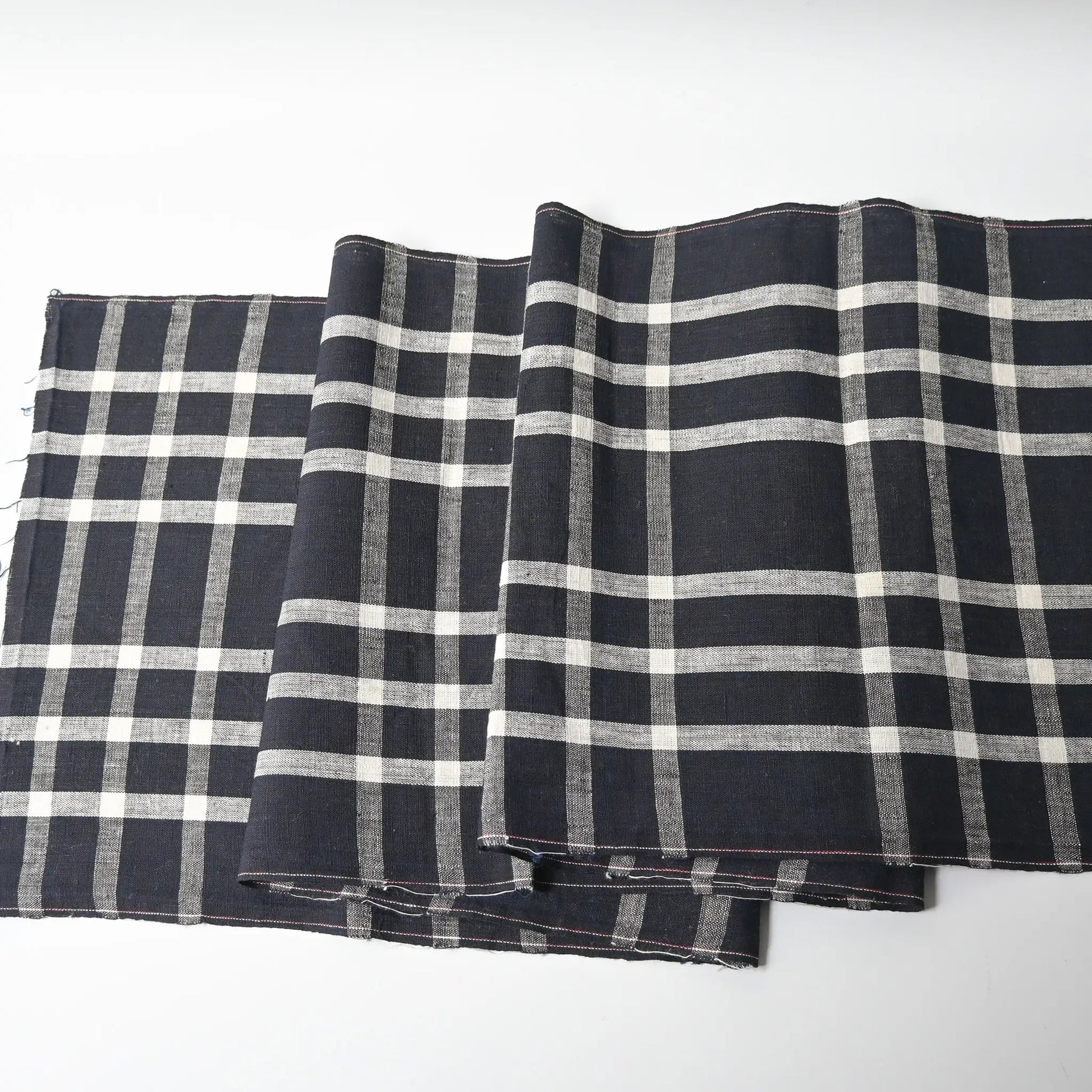 Full view of vintage Japanese indigo check cotton from a futon cover, 20th century.