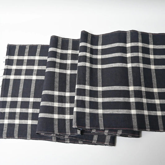 Full view of vintage Japanese indigo check cotton from a futon cover, 20th century.
