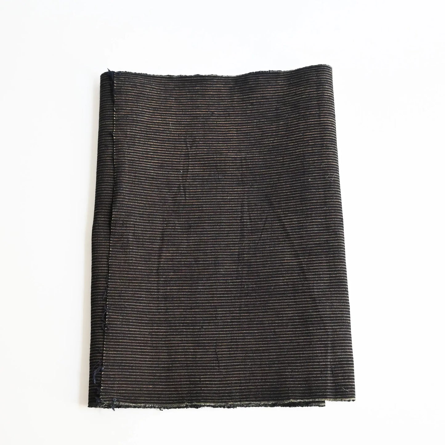 Vintage Japanese indigo woven cotton piece with khaki brown pinstripes from the mid-20th century.
