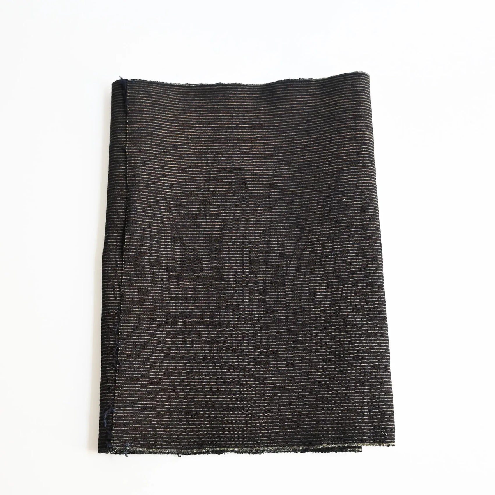 Vintage Japanese indigo woven cotton piece with khaki brown pinstripes from the mid-20th century.
