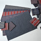 Set of five vintage Japanese cotton kimono fabric pieces in assorted checks and stripes.