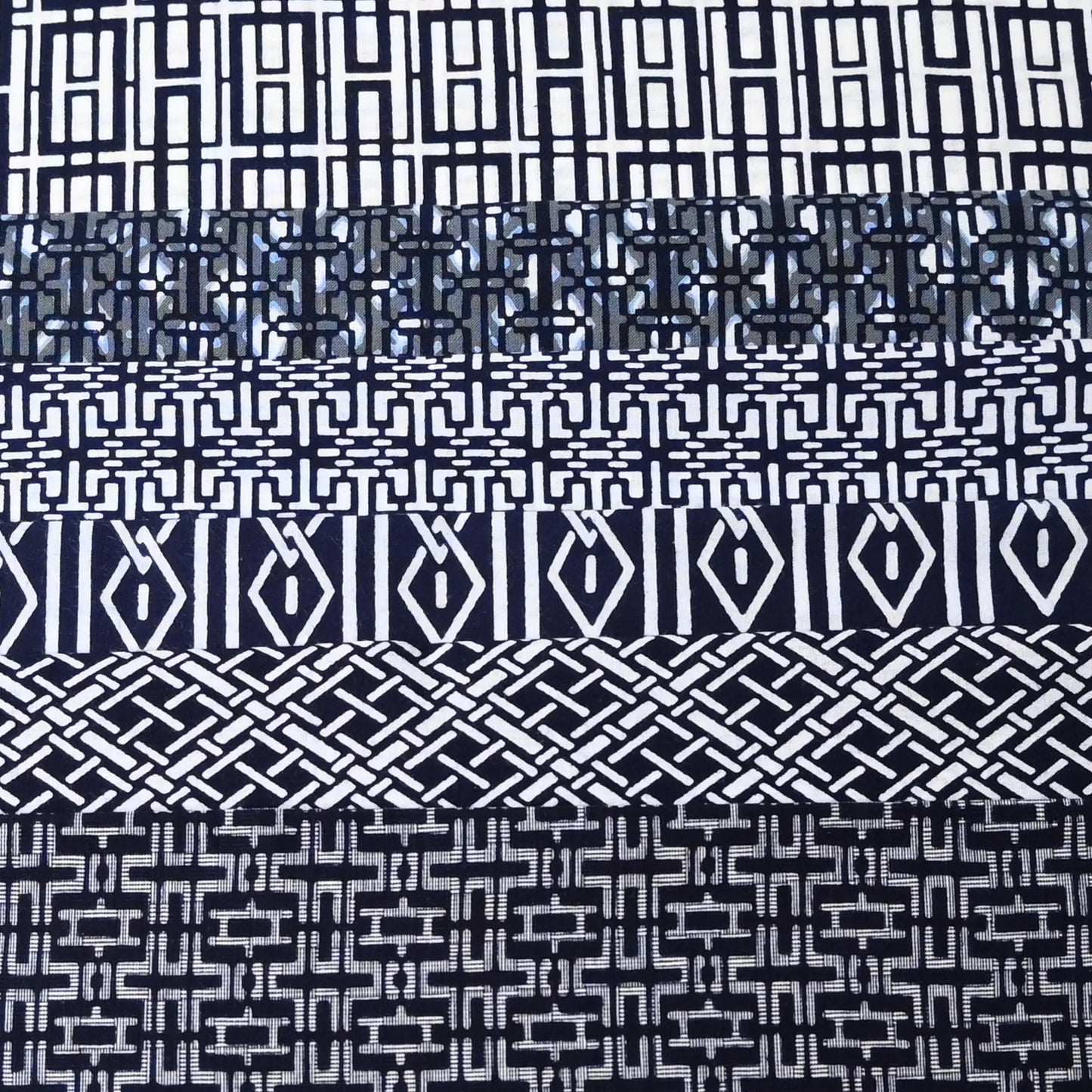 Set of 6 vintage Japanese men's geometric summer casual kimono 'yukata' cotton fabric pieces.