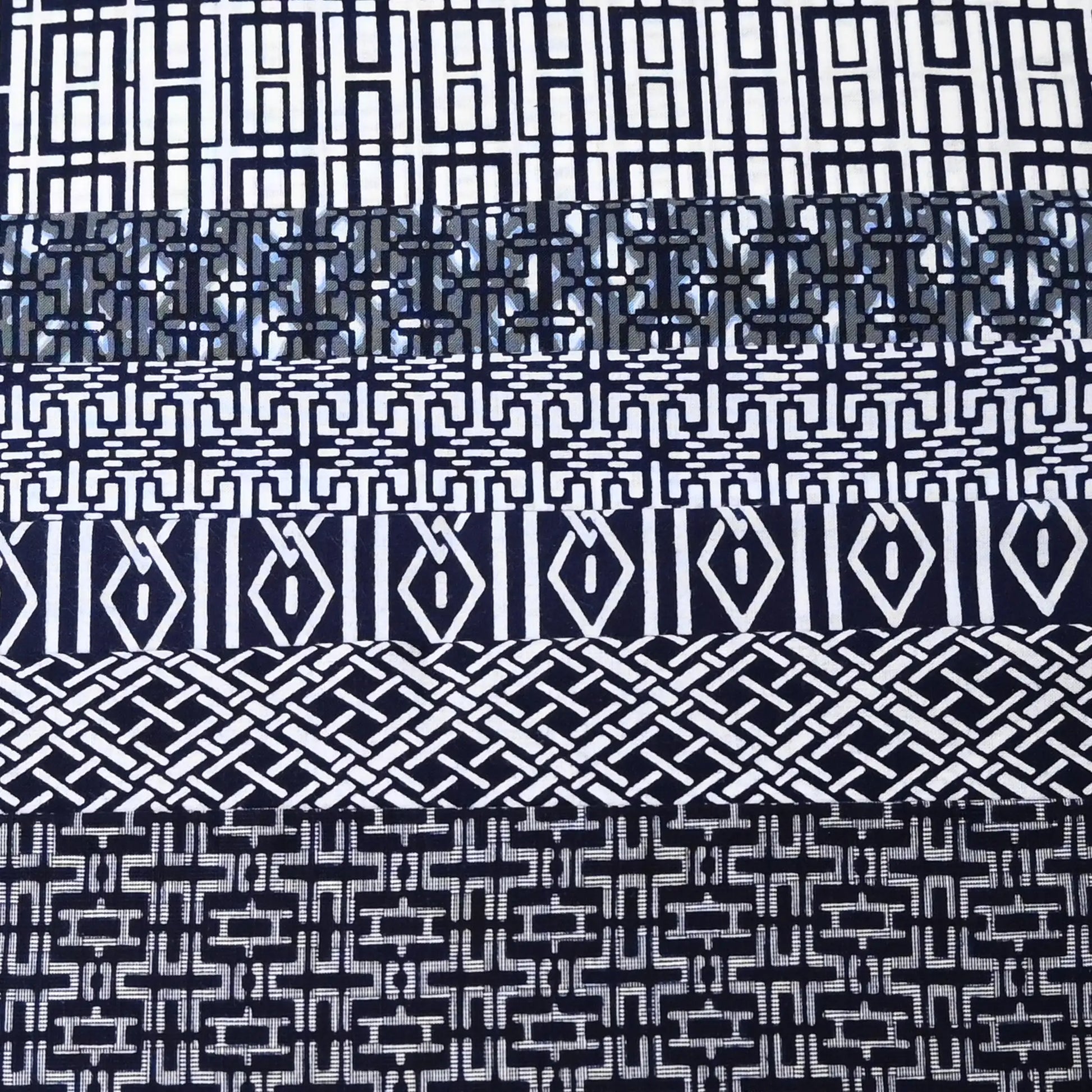 Set of 6 vintage Japanese men's geometric summer casual kimono 'yukata' cotton fabric pieces.