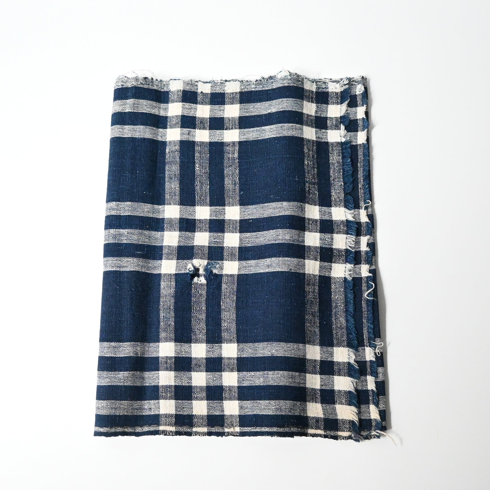 Vintage Japanese hand loomed indigo check cotton futon cover panel.