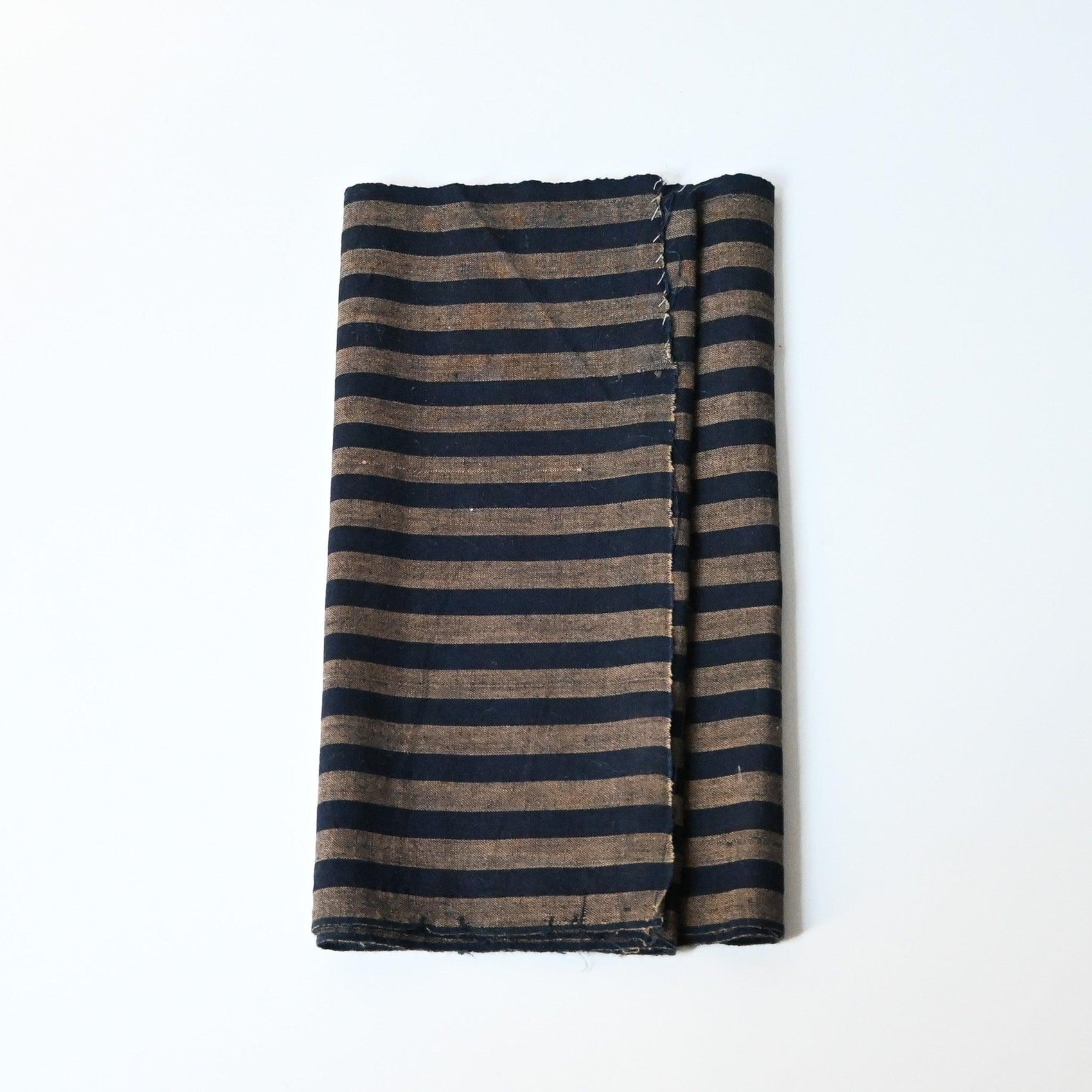 Vintage Japanese indigo and brown stripe cotton fabric.