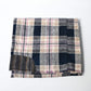 Vintage Japanese indigo and soft pink check cotton futon cover with mended patches, boro textiles.