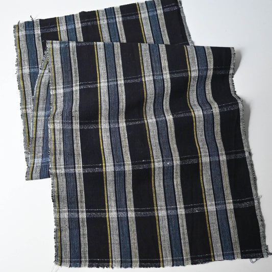 Full view of vintage Japanese indigo check cotton fabric piece.